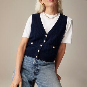 J.Crew cropped navy cashmere vest with gold buttons - Medium